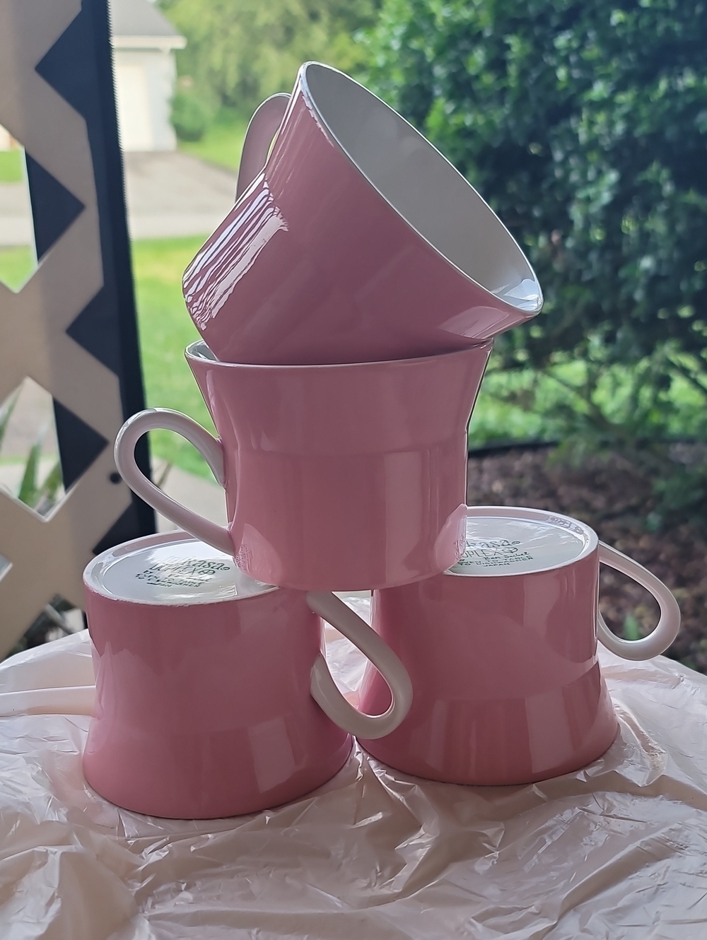 Vintage Mikasa Duplex Pink With White Porcelain Mugs - Set of 4